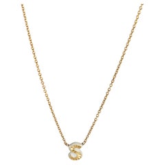 Yellow Gold  Cream Enamel Mini Initial S Pendant