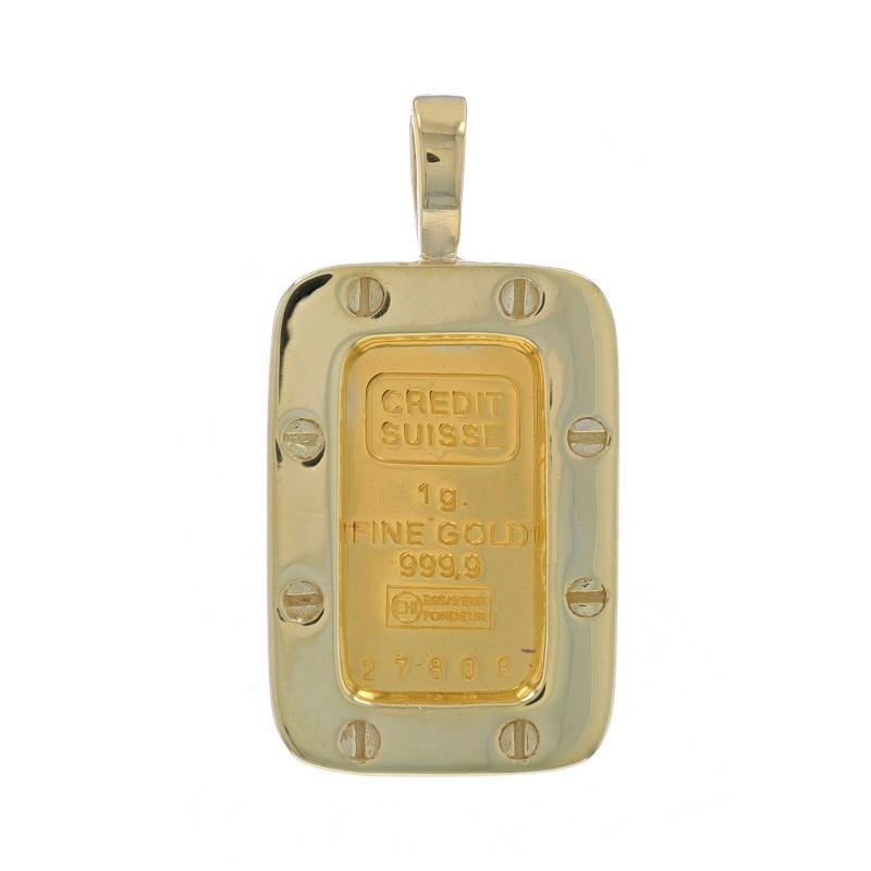 Yellow Gold Credit Suisse 1 Gram Bar Pendant - 18k & Pure 999