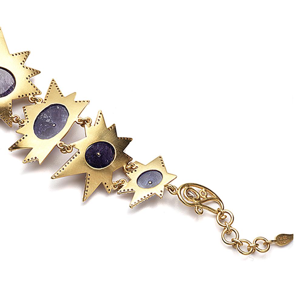 Rose Cut Yellow Gold Crescent Bracelet with Tanzanite and 4.12 Carat Diamonds For Sale