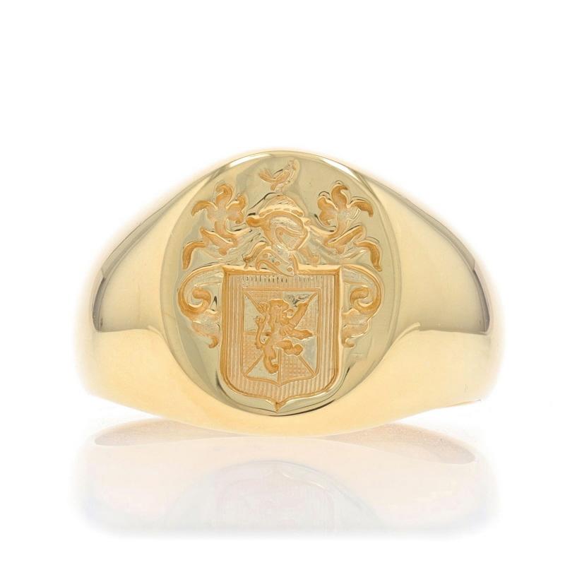 Taille : 8 1/4
Frais de taille : Up&Up 3 tailles pour $100 ou Down 2 tailles pour $50

Contenu du métal : Or jaune 18k

Style : Signet
Thème : Coates, armoiries

Mesures

Hauteur de la face (du nord au sud) : 19/32
