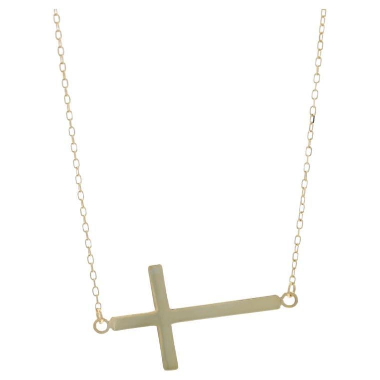Collier en or jaune avec pendentif en forme de croix 18" - 14k Faith en vente