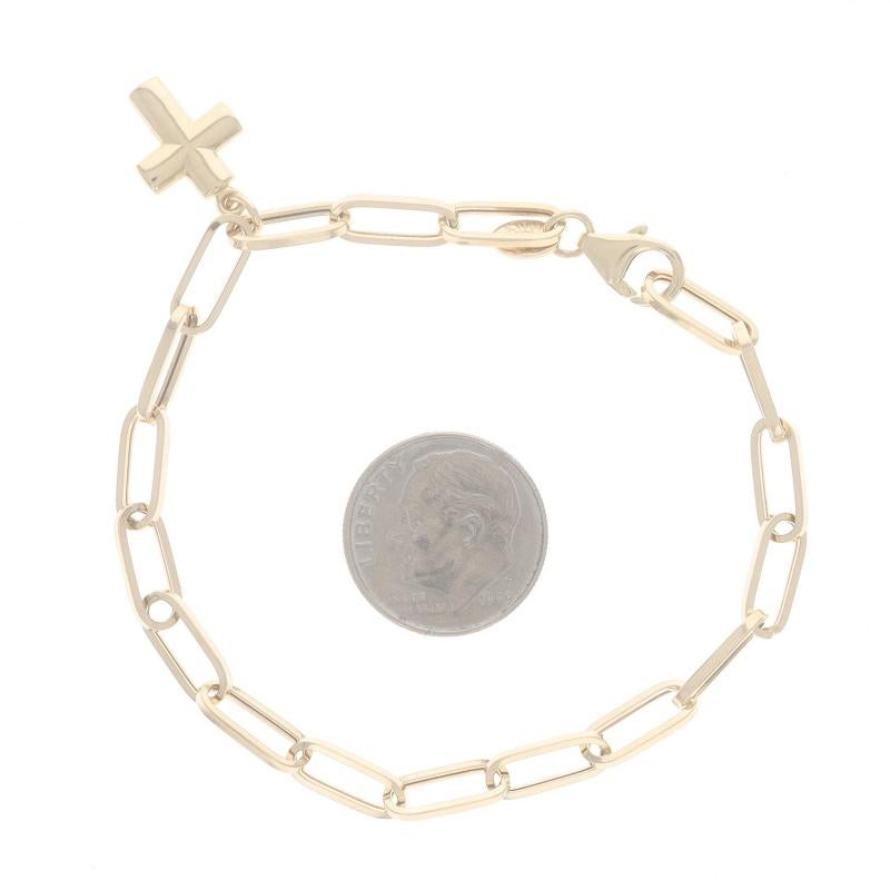 Yellow Gold Cross Paperclip Chain Charm Bracelet 7