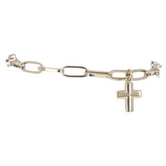 Yellow Gold Cross Paperclip Chain Charm Bracelet 7" - 14k Faith Italy