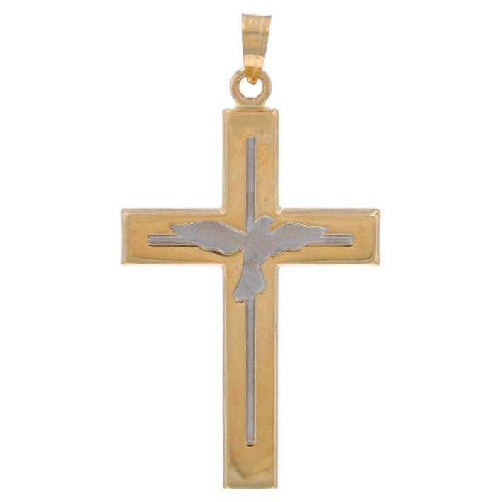 Yellow Gold Cross Pendant - 14k Dove Faith