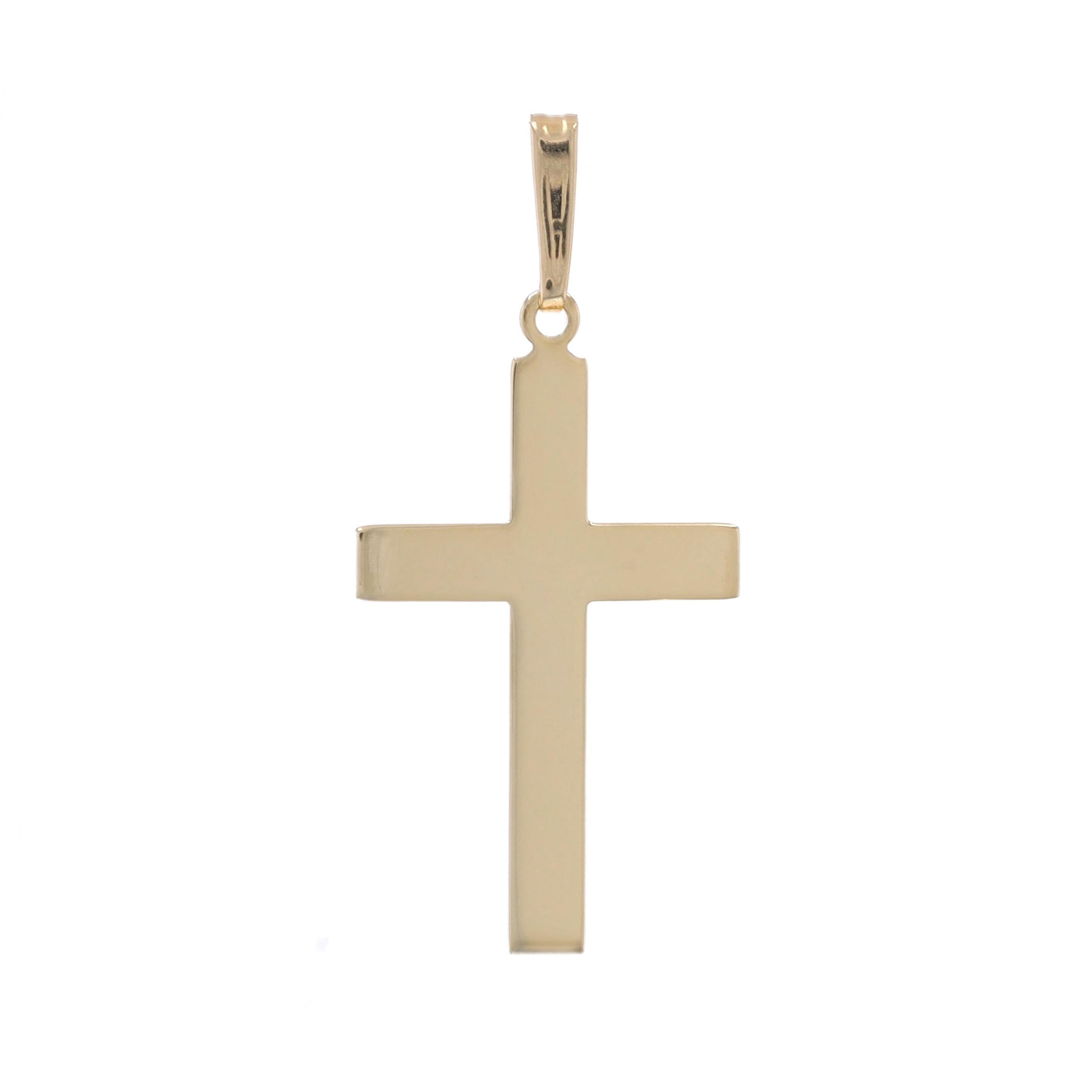 Metal Content: 14k Yellow Gold

Theme: Cross, Faith

Measurements

Tall (from stationary bail): 1 7/32
