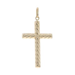 Yellow Gold Cross Pendant 14k Faith Milgrain Rope