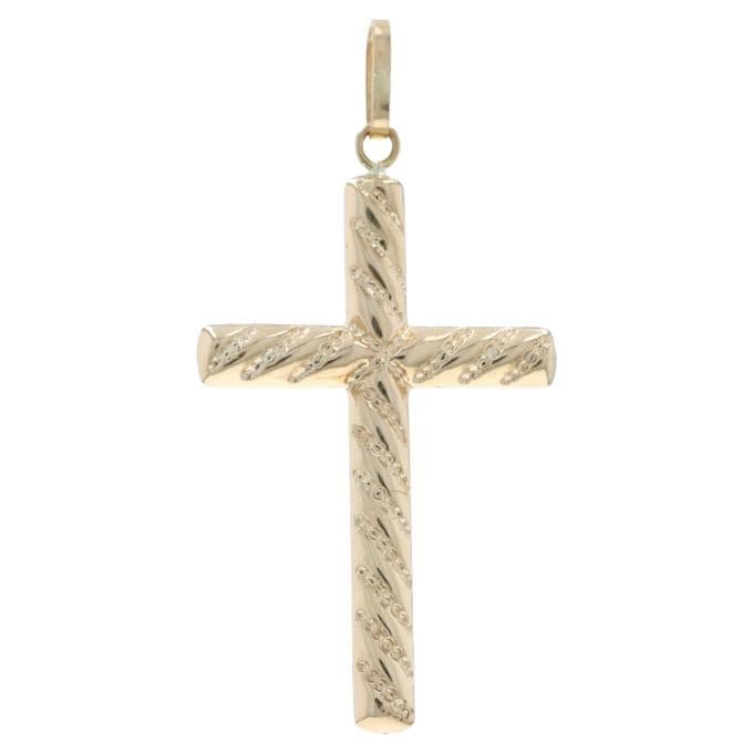Yellow Gold Cross Pendant 14k Faith Milgrain Rope