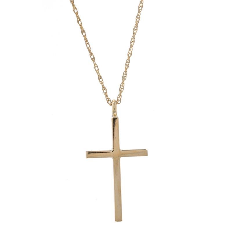Metal Content: 14k Yellow Gold

Chain Style: Prince of Wales
Necklace Style: Chain
Fastening Type: Spring Ring Clasp
Theme: Cross, Faith

Measurements

Item 1: Pendant
Tall (from stationary bail): 1 5/32