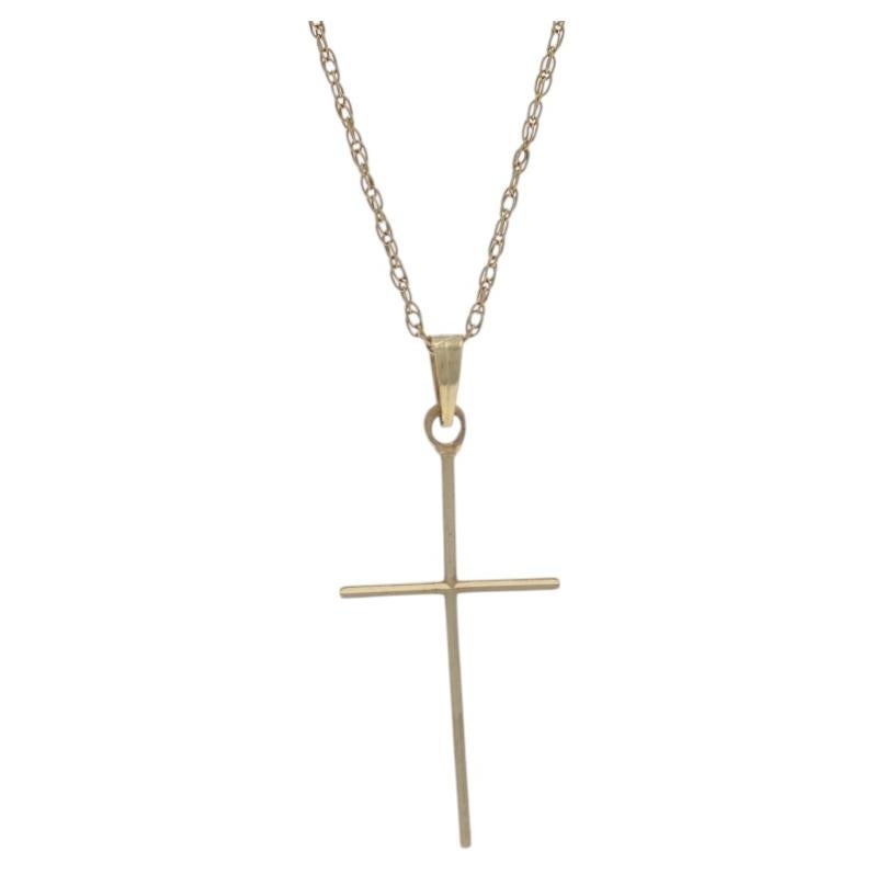 Yellow Gold Cross Pendant Necklace 18 1/4" - 14k Faith For Sale