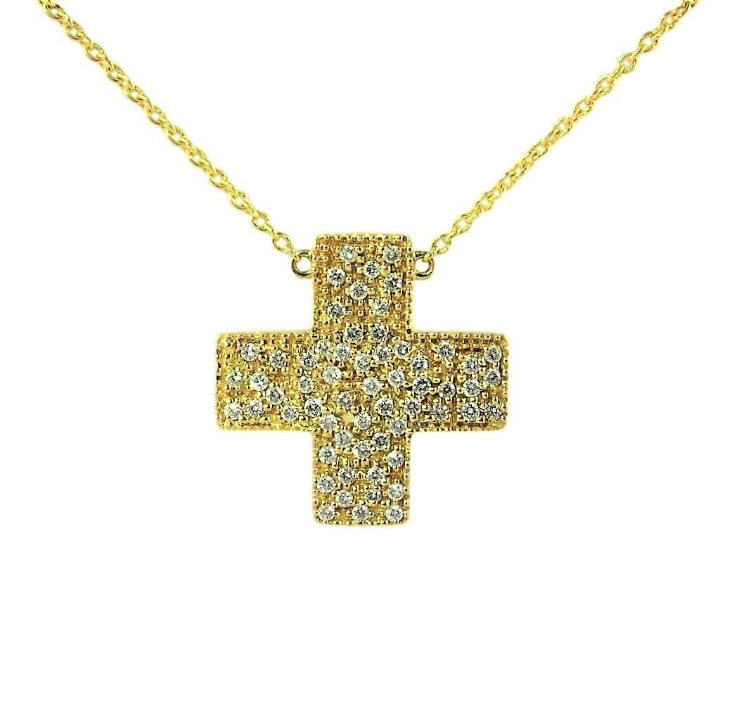 Contemporary Yellow Gold Cross Pendant 'DIAMOND LOVE'