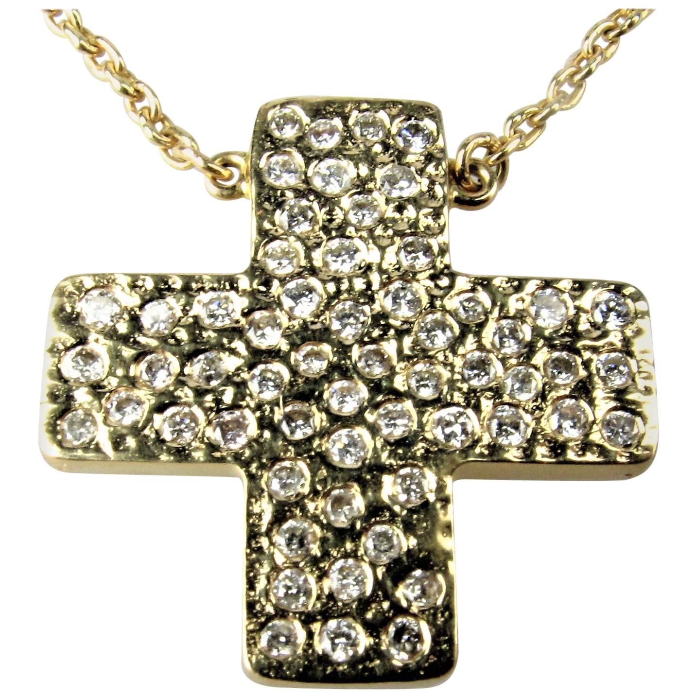 Modern Yellow Gold Diamond Cross Pendant Necklace