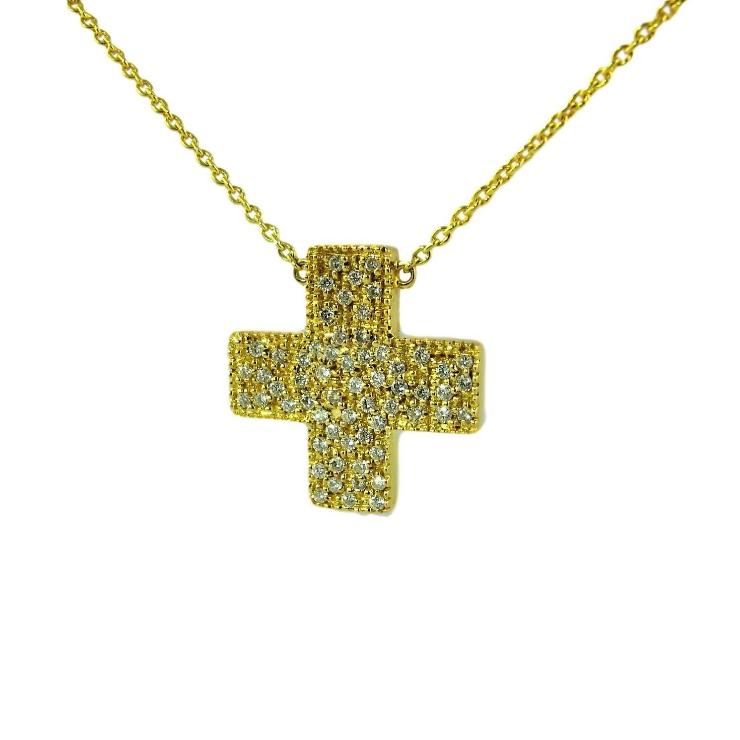 Yellow Gold Cross Pendant 'DIAMOND LOVE' In Excellent Condition In Neung-sur-beuvron, FR
