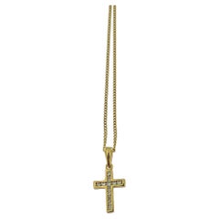 Vintage Yellow Gold Cross with Diamonds and Chain