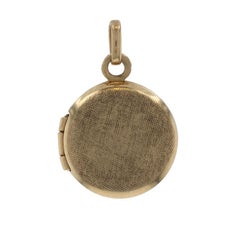 Yellow Gold Crosshatch Circle Locket Pendant - 14k Two Frames