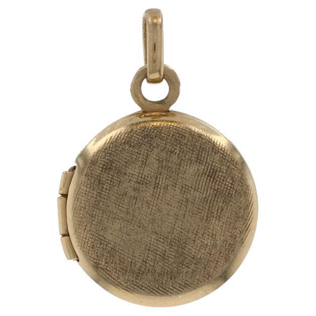 Gelbgold Kreuzschraffur Kreis Medaillon Anhänger - 14k zwei Frames