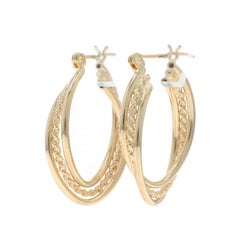 Yellow Gold Crossover Hoop Earrings 14k Rope Chain Pierced