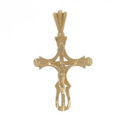 Yellow Gold Crucifix Cross Pendant - 14k Faith Matte