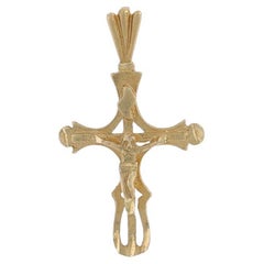 Yellow Gold Crucifix Cross Pendant - 14k Faith Matte