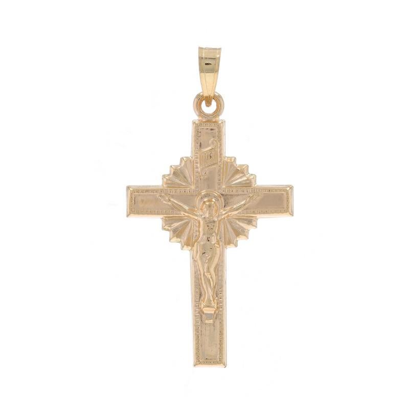Metal Content: 14k Yellow Gold

Theme: Crucifix

Measurements

Tall (from stationary bail): 1 1/8