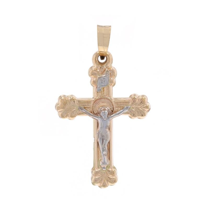 Metal Content: 14k Yellow Gold & 14k White Gold

Style: Crucifix

Measurements

Tall (from stationary bail): 15/16