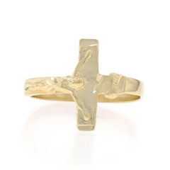 Yellow Gold Crucifix Statement Ring - 14k Cross Faith