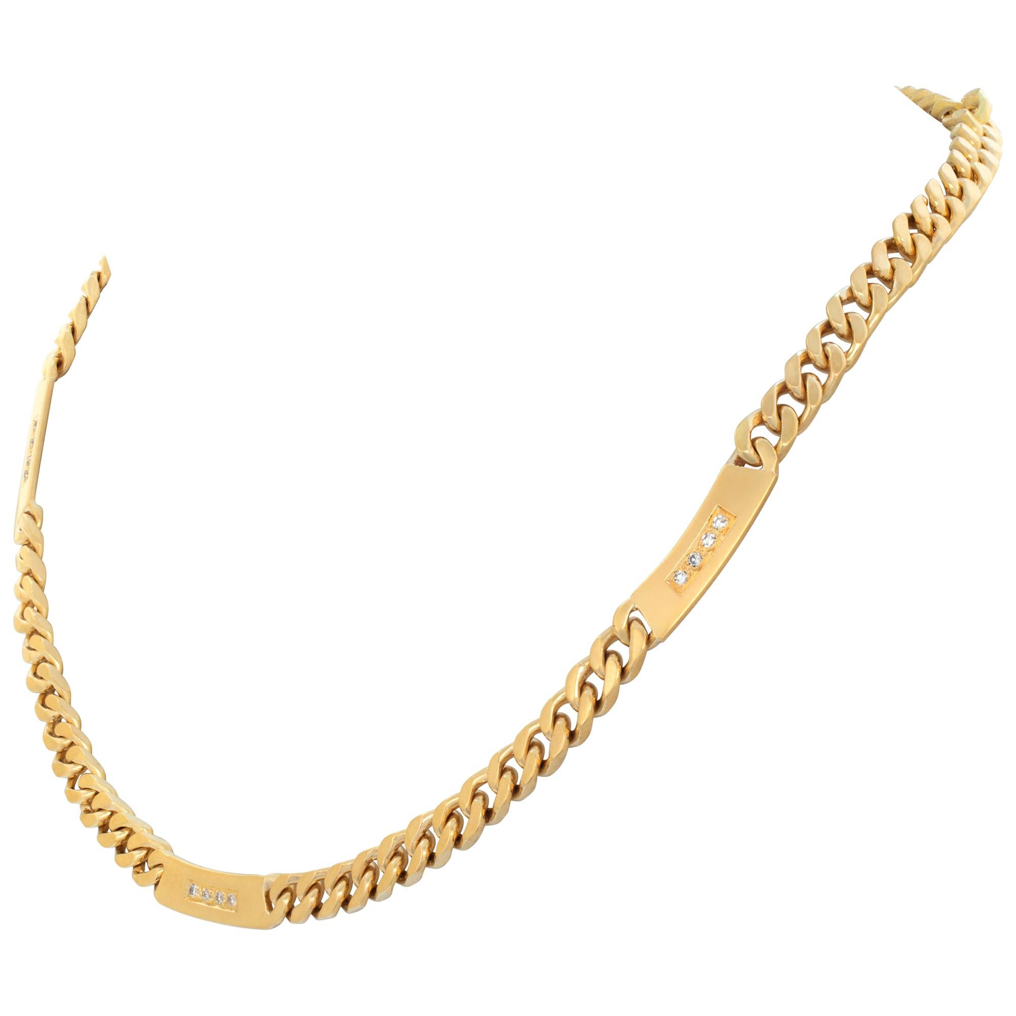 Yellow gold Cuban Link choker with bar stations and diamond accents In Excellent Condition In Surfside, FL