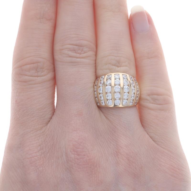 Yellow Gold Cubic Zirconia Cluster Cocktail Dome Band - 14k Round 2.50ctw Ring In Excellent Condition For Sale In Greensboro, NC