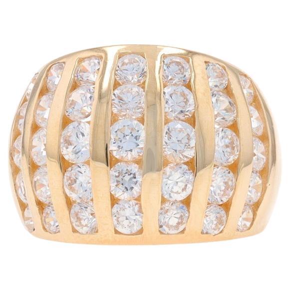 Yellow Gold Cubic Zirconia Cluster Cocktail Dome Band - 14k Round 2.50ctw Ring For Sale