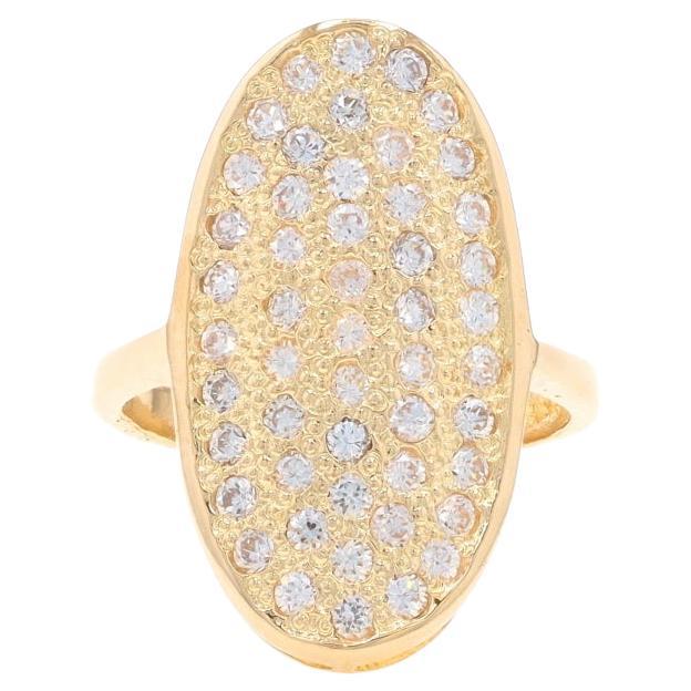 Yellow Gold Cubic Zirconia Cluster Cocktail Ring - 14k Round 1.00ctw Oval