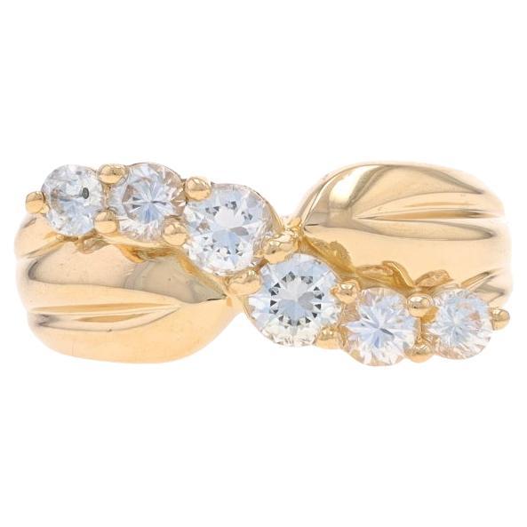 Yellow Gold Cubic Zirconia Crossover Ring - 14k Round Brilliant .68ctw