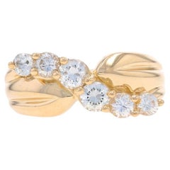 Yellow Gold Cubic Zirconia Crossover Ring - 14k Round Brilliant .68ctw