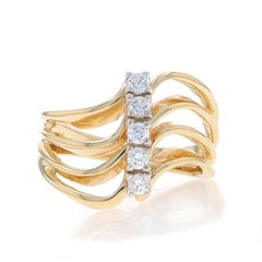 Yellow Gold Cubic Zirconia Five-Stone Bypass Ring - 10k Round Cut .22ctw Wave