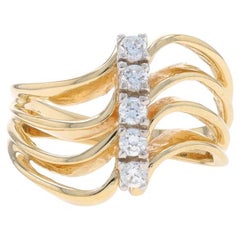 Yellow Gold Cubic Zirconia Five-Stone Bypass Ring - 10k Round Cut .22ctw Wave