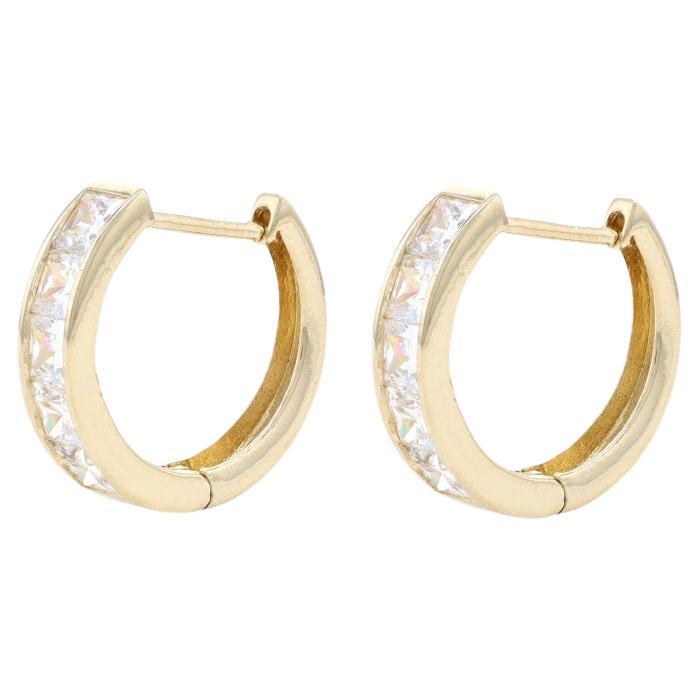 Yellow Gold Cubic Zirconia Hoop Earrings - 14k Princess Cut 1.60ctw Pierced