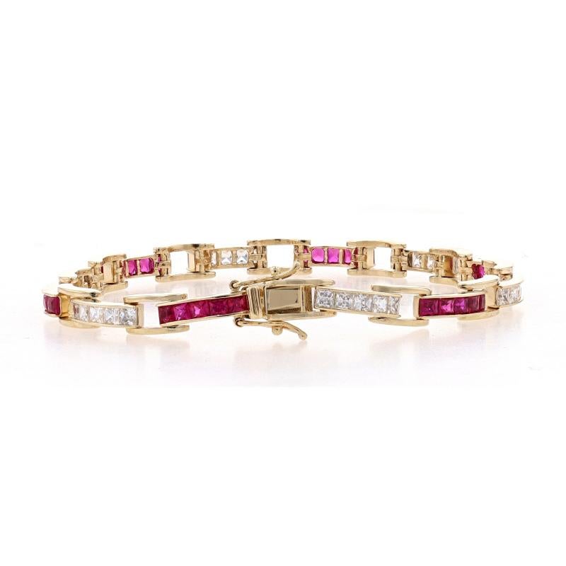 Yellow Gold Cubic Zirconia & Lab-Created Ruby Link Bracelet 7 1/4