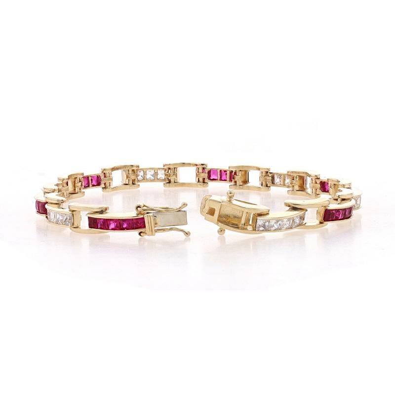 Women's Yellow Gold Cubic Zirconia & Lab-Created Ruby Link Bracelet 7 1/4