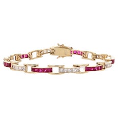 Yellow Gold Cubic Zirconia & Lab-Created Ruby Link Bracelet 7 1/4" 14k Sq7.50ctw