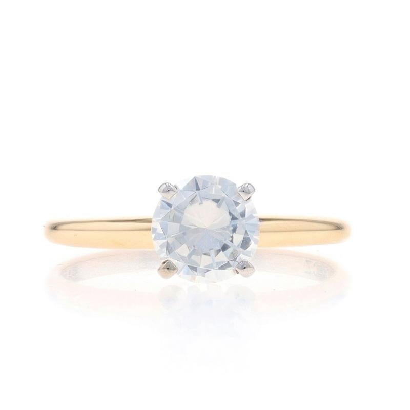 Size: 6 3/4
Sizing Fee: Up 3 sizes for $30 or Down 2 sizes for $30

Metal Content: 10k Yellow Gold & 10k White Gold

Stone Information

Natural Cubic Zirconia
Carat(s): 1.00ct dew
Cut: Round Brilliant
Color: Clear

Total Carats: 1.00ct

Style: