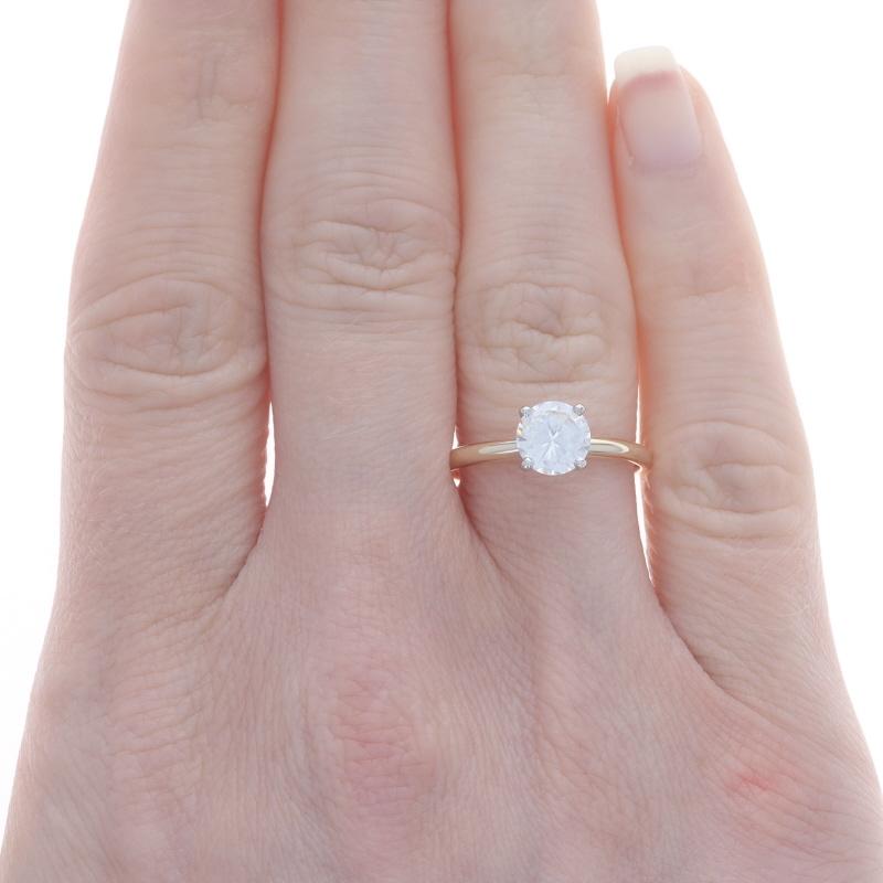 Yellow Gold Cubic Zirconia Solitaire Engagement Ring -10k Round Brilliant 1.00ct In Excellent Condition For Sale In Greensboro, NC