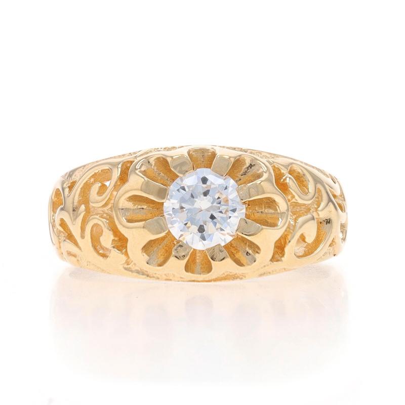 Talla: 6
Tasa de tallaje: 3 tallas más por 40 $ o 1 talla y media menos por 30 $.

Contenido de metal: Oro amarillo de 14 quilates

Información sobre Stone

Circonio cúbico
Quilate(s): .50ct rocío
Talla: Redondo brillante
Color: