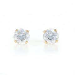 Yellow Gold Cubic Zirconia Stud Earrings - 14k Round 1.80ctw Pierced