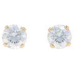 Yellow Gold Cubic Zirconia Stud Earrings - 14k Round 1.80ctw Pierced
