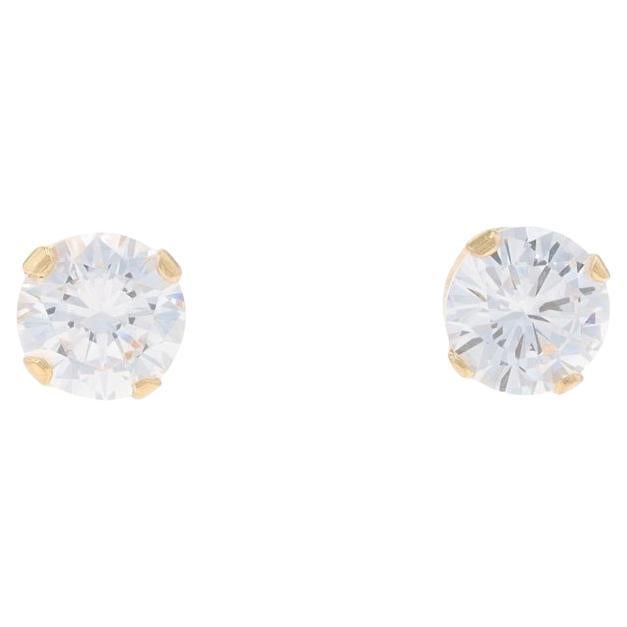 Yellow Gold Cubic Zirconia Stud Earrings - 14k Round Brilliant 1.00ctw Pierced