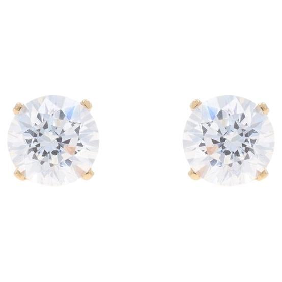 Yellow Gold Cubic Zirconia Stud Earrings - 14k Round Brilliant 2.06ctw Pierced