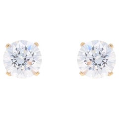 Yellow Gold Cubic Zirconia Stud Earrings - 14k Round Brilliant 2.06ctw Pierced