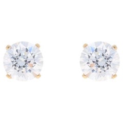 Yellow Gold Cubic Zirconia Stud Earrings - 14k Round Brilliant 2.06ctw Pierced