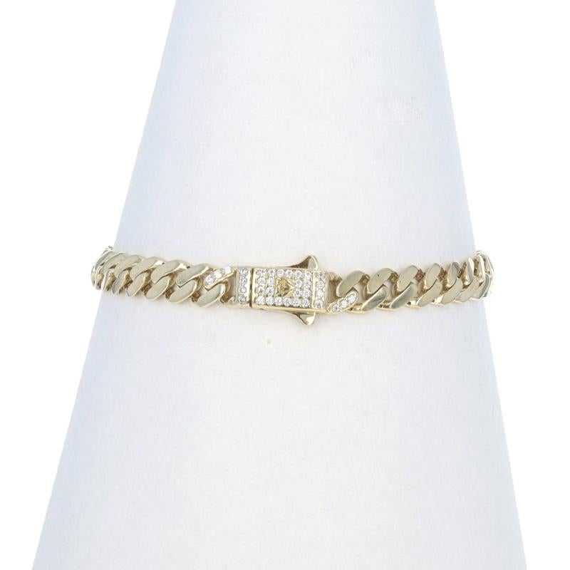 Yellow Gold Cubic Zirconias Curb Chain Men's Bracelet 7