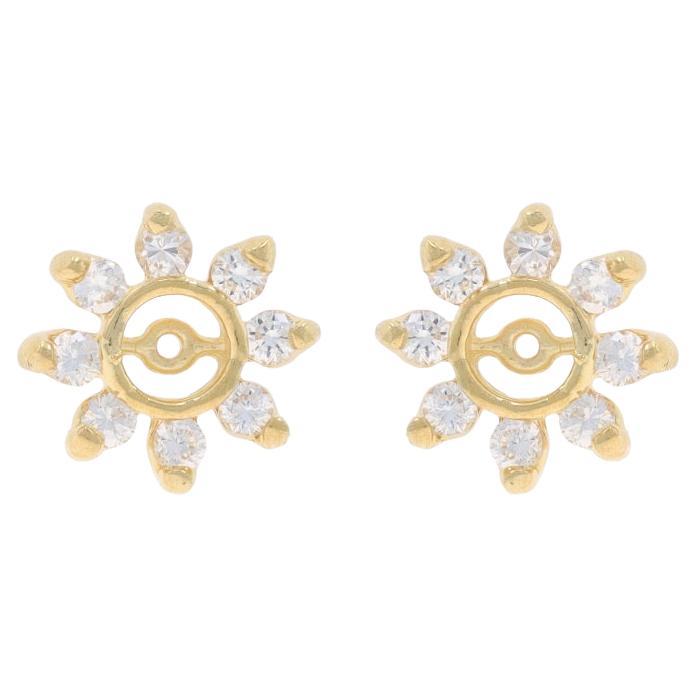 Yellow Gold Cubic Zirconias Halo Earring Enhancers - 14k Round Brilliant .80ctw For Sale