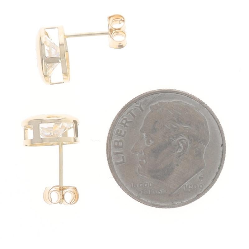 Boucles d'oreilles or jaune zirconias cubiques - 14k Round 1.50ctw Pierced Pour femmes en vente