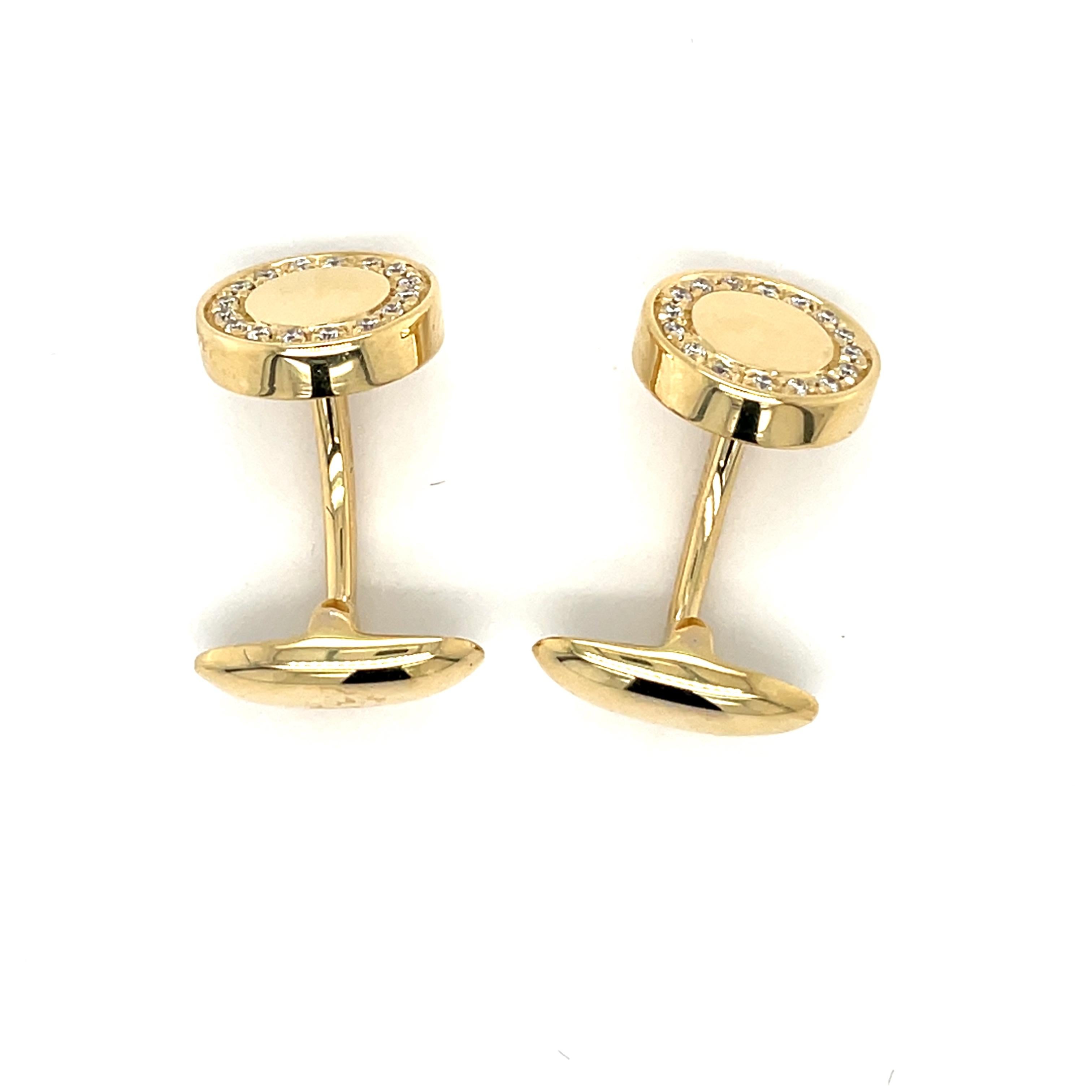 Round Cut Yellow Gold Cufflinks  For Sale
